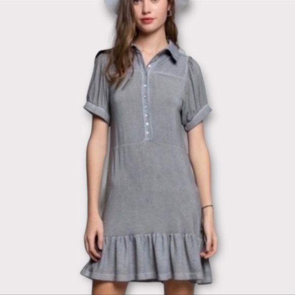 New POL Mystic Grey Preppy Flounce Hem Dress - Picture 3 of 11